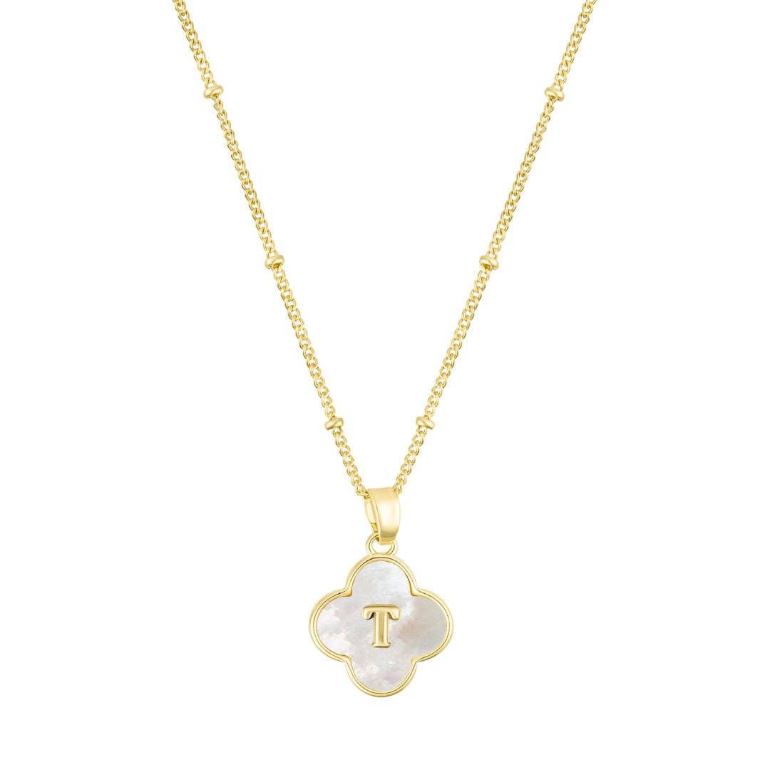 Adornia - Wholesale Pendant/Charm Necklace - 14k Gold Plated Mother-of-Pearl Initial Clover Necklace20