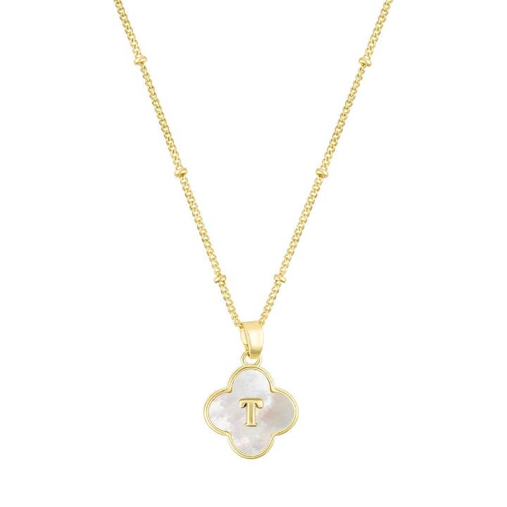 Adornia - Wholesale Pendant/Charm Necklace - 14k Gold Plated Mother-of-Pearl Initial Clover Necklace20
