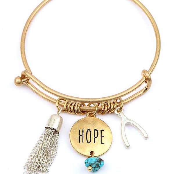 Jewelry Max - Wholesale Charm/Dangle Bracelet - ( P091 ) HAMMERED DISK WISH BONE TASSELBRACELET