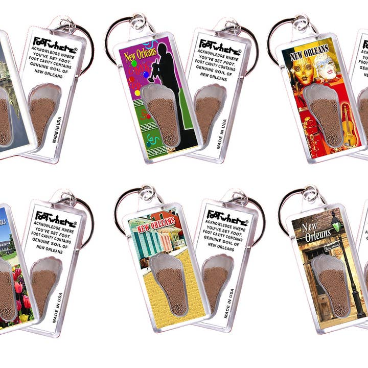 Llavero Souvenir FootWhere® de Nueva Orleans. 72 piezas/6 estilos surtidos. para venta al por mayor de FootWhere- USA Group, Inc.
