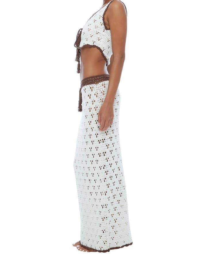 WHITE Knit Front Tie Crochet top& skirt set beach cover up for wholesale on Faire