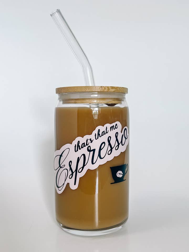 Espresso Sabrina Carpenter Glass Cup w/ Lid & Straw for wholesale by Love Her Work
