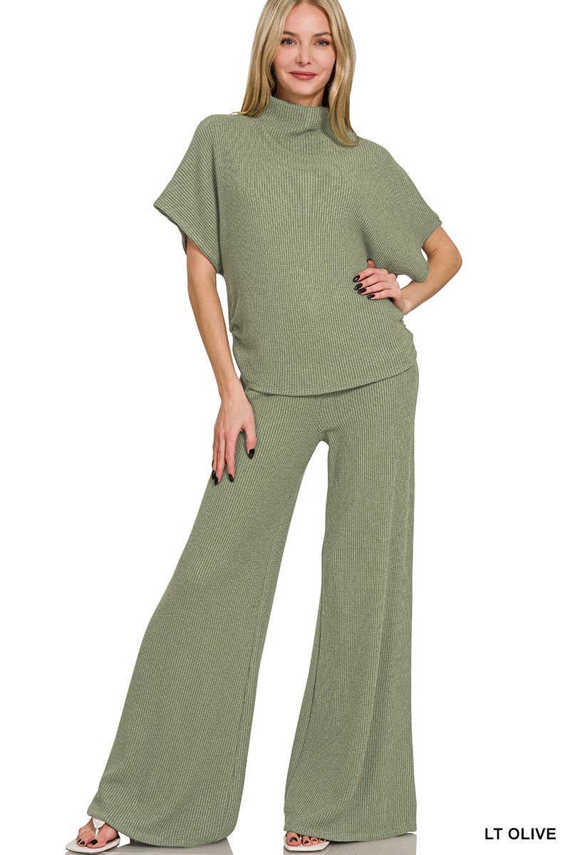 Vanilla Monkey - Wholesale Lounge Set - Women's - Sweater Mock Neck Short Sleeve Top &amp; Long Pants Set7