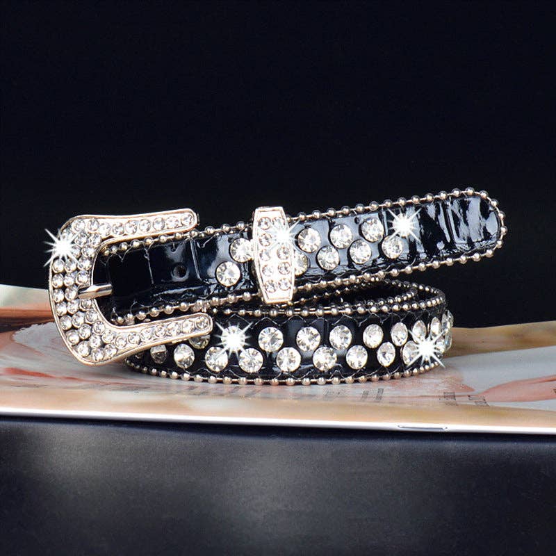 Tourtiwi – Großhandel Gürtel – Damen – Vintage glänzender Strass Skinny Belt2