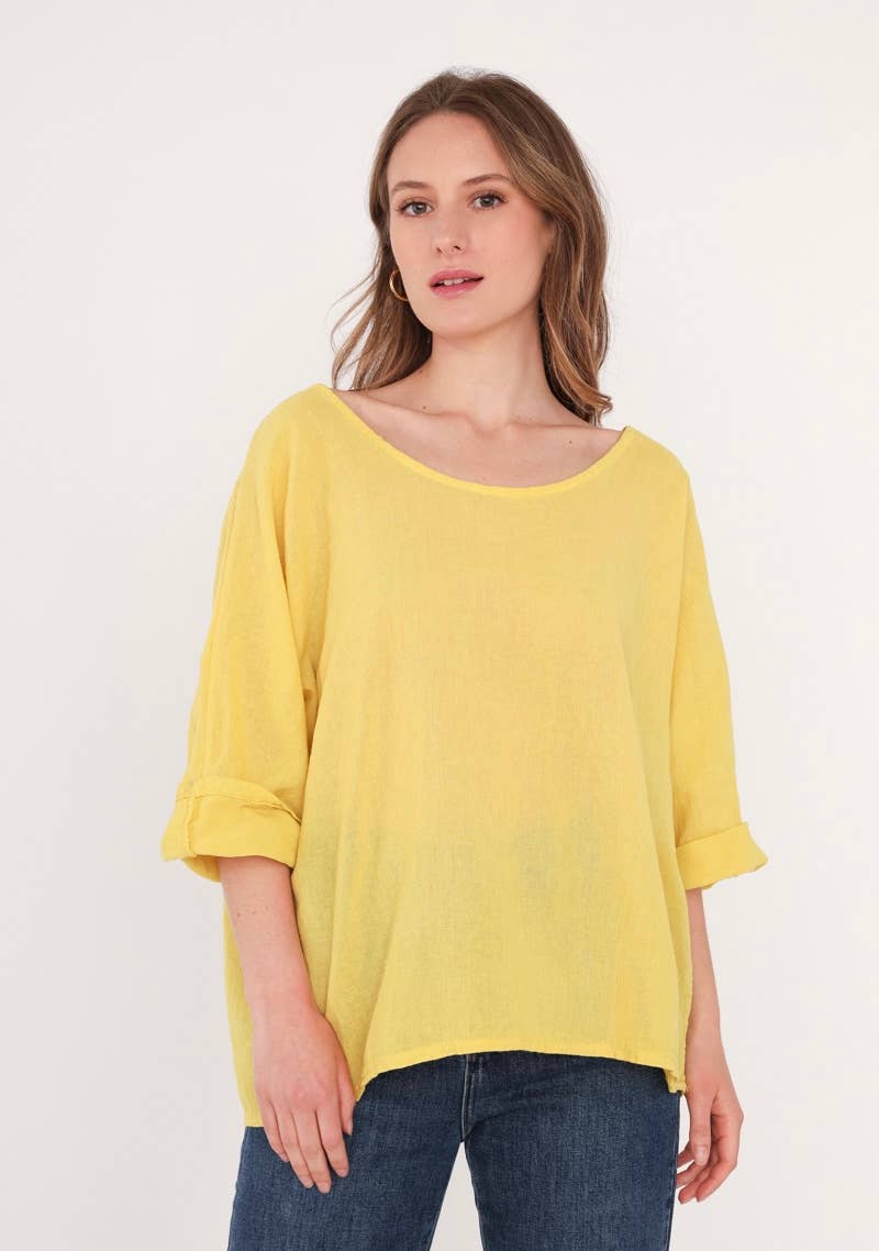 LINEN & COTTON HOUSE – Engroshandel T-shirt – til kvinder – Crop-top i bomuld og hør, bedst sælgende model 101137