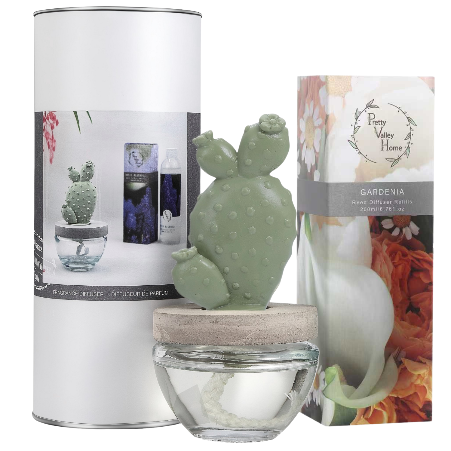 Pretty Valley Home - Wholesale Reed Diffuser - Bunny Ear Cactus Ceramic Diffuser Combo (BNY+GARD) Gardenia0