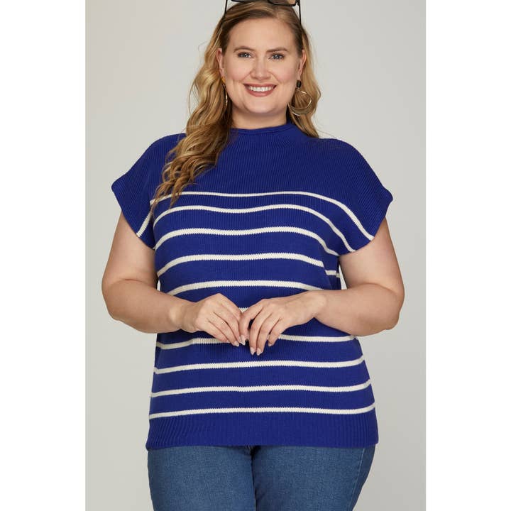 PLUS Striped Mock Neck Drop Shoulder Sweater Top for wholesale by BNS