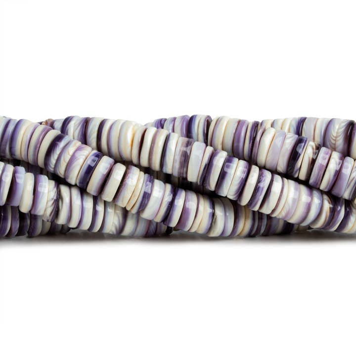 8.5mm Wampum Shell Plain Heishis 16 inch 160 pieces for wholesale by The Bead Traders