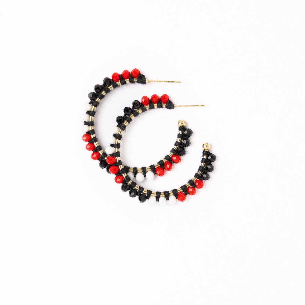 INK + ALLOY - Wholesale Hoop Earrings - Game Day Crystal Threaded Beads Hoop Earrings Red + Black Wholesale2