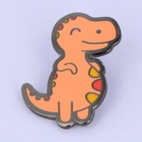 Chubby Orange Dinosaurie Emalj Pin för wholesale av Punky Pins