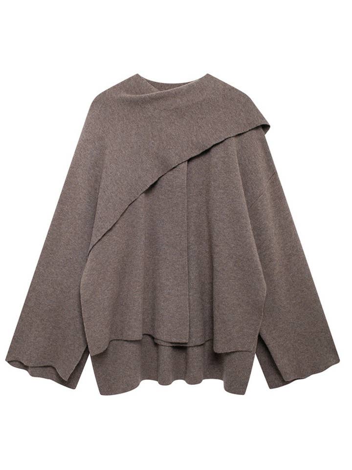BROWN Draped Layered Poncho Top for wholesale on Faire0