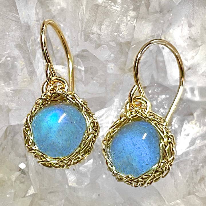 New Moon Earrings Labradorite In Gold - Dangle for wholesale by Arivka Jewelry