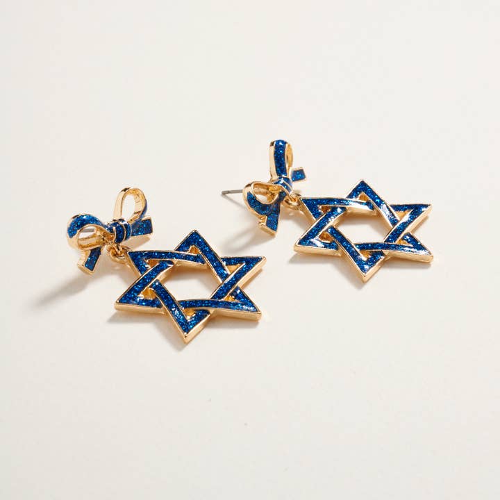 Designature New York - Wholesale Dangle Earrings - Glitter Star of David w Ribbon Bow Post Earrings2