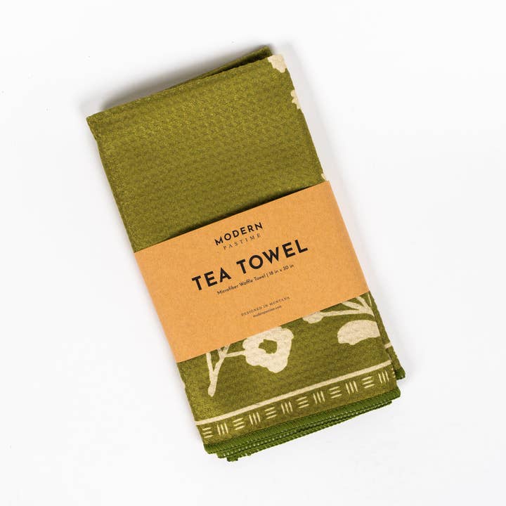 Modern Pastime - Wholesale Tea Towel - Floral Silhouette Tea Towel - Olive1