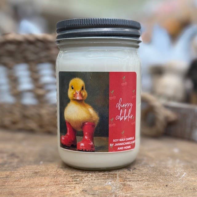 JanMichaels Art & Home - Wholesale Jar/Filled Candle - Cherry Cobbler Soy Mason Jar Candle Art Label