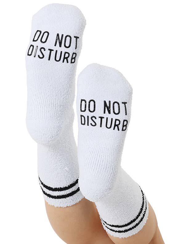 Fuzzy Crew Socks w/ Bottom Grip Phrase - "Do Not Disturb" for wholesale by Living Royal