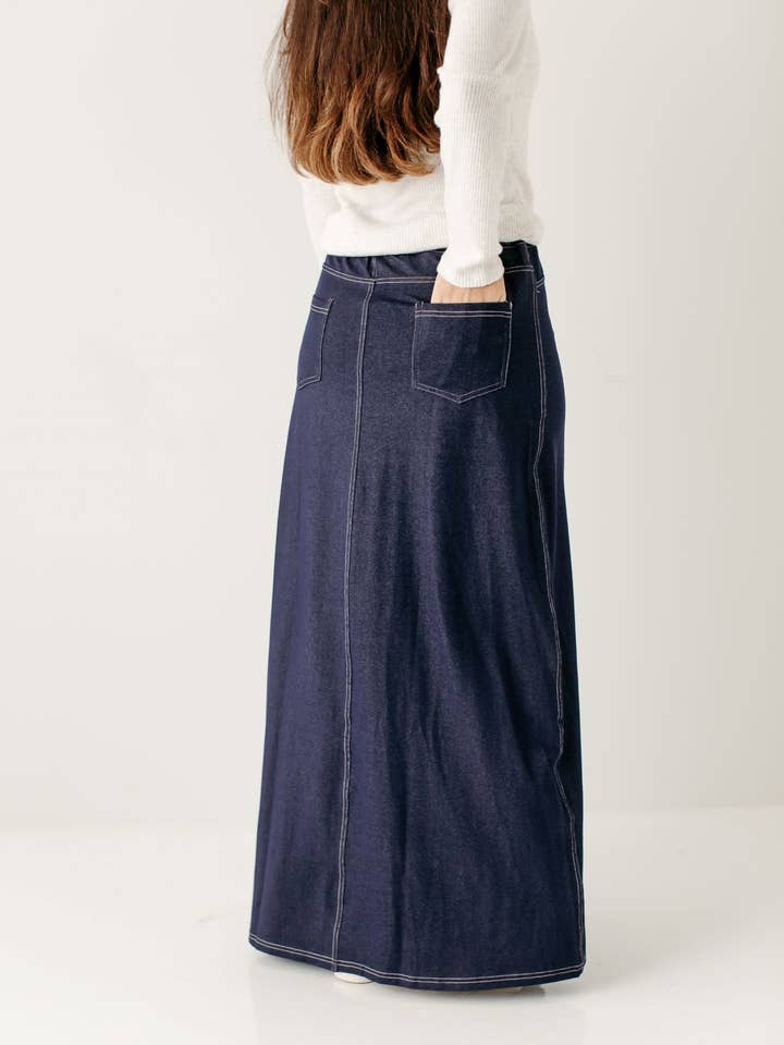 The Main Street Exchange - Wholesale Skirt - Women's - 'Caroline' Long Knit Denim Skirt6