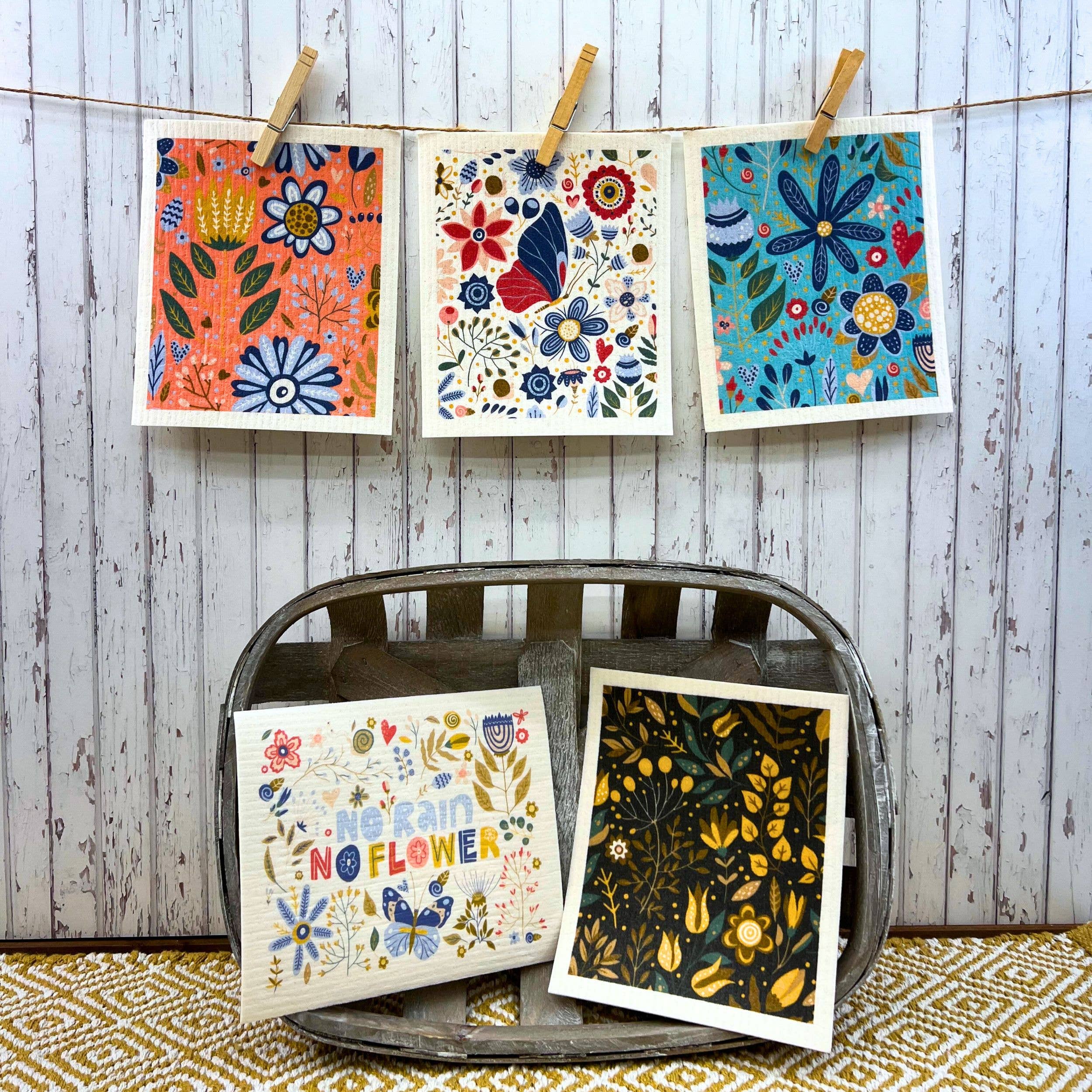 Driftless Studios - Vente Torchon - Torchons suédois Golden Spring Flowers - Décoration printanière3