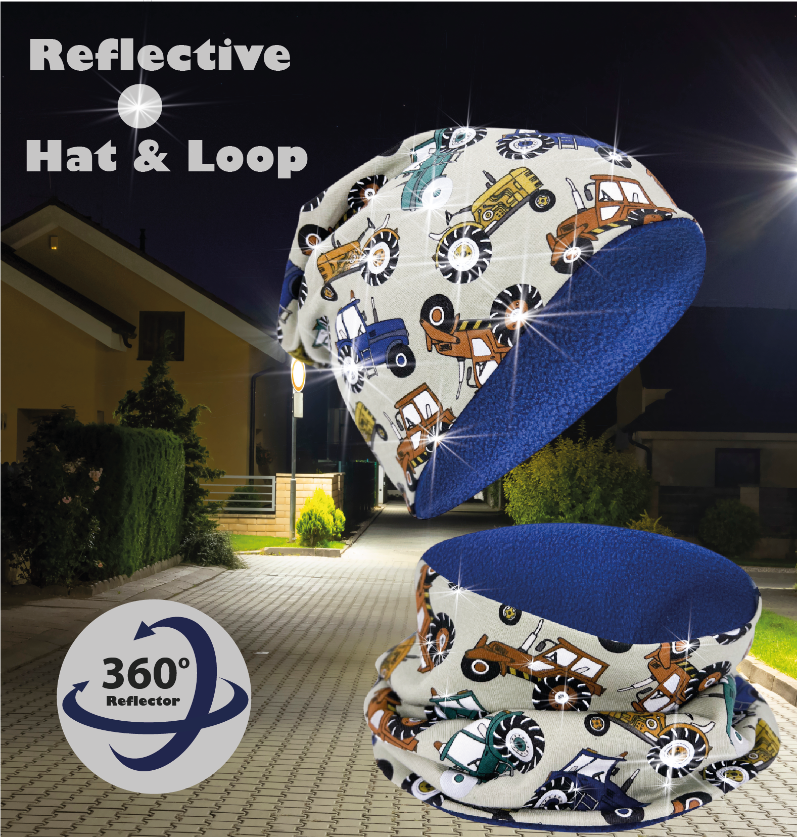 HECKBO – wholesale Mössa - Barn – 360° Reflektor Beanie & Loop - Traktor - Fleece insida1