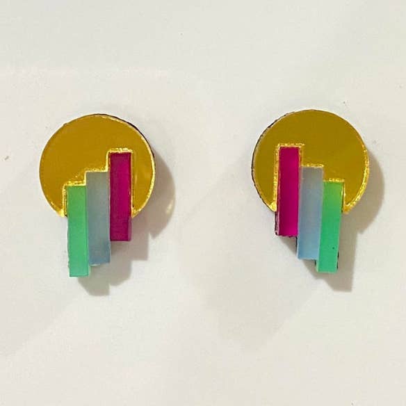 Clous d'oreilles Art Déco, 3 couleurs disponibles pour la vente par Pipp Pop