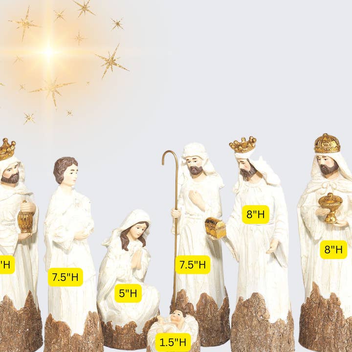 Dicksons - Wholesale Nativity Scene Decor - Nativity Set Cream White Wood Look 7Pc 8in2