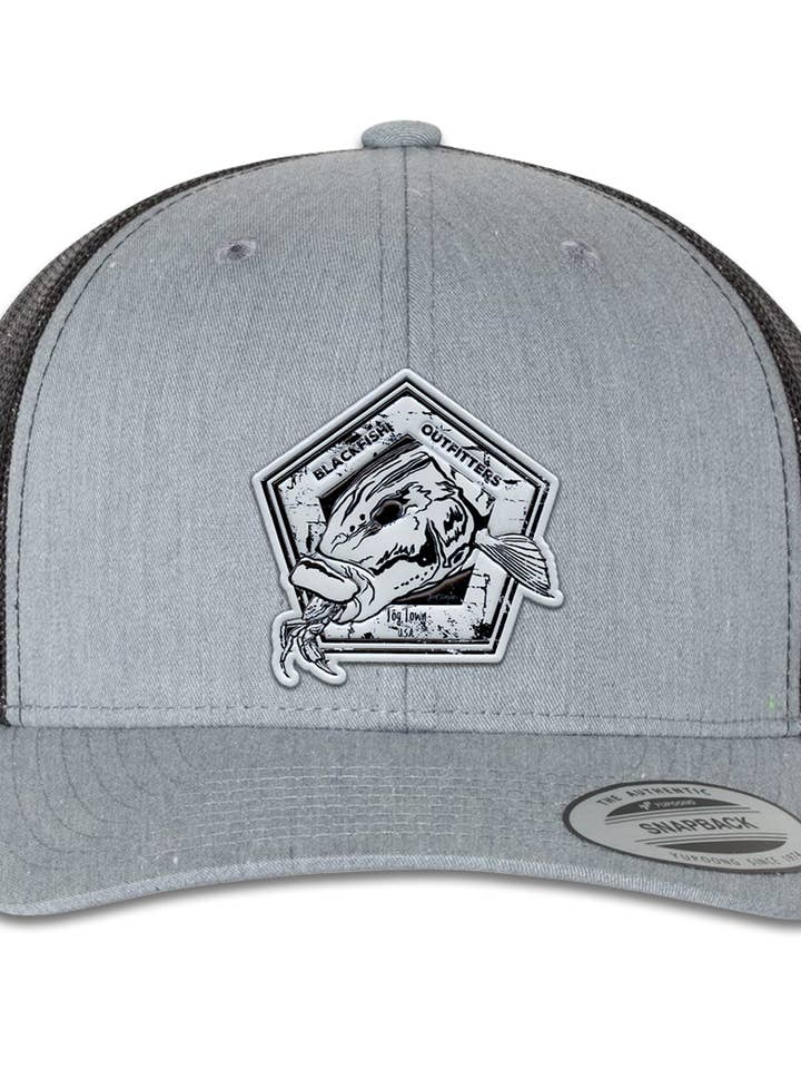 Blackfish Outfitters 6 Panel Trucker Snapback Heather Grå Sort for engroshandel hos David Dunleavy