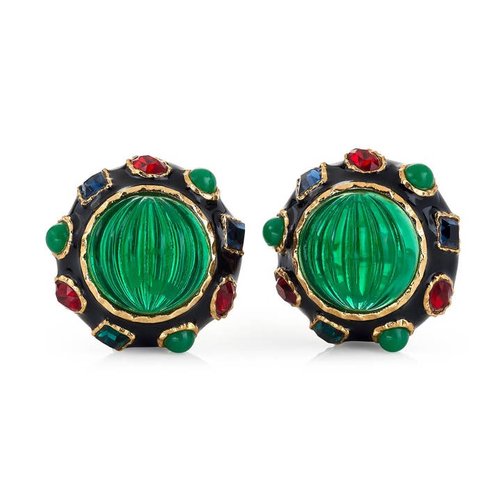 Boucles d'oreilles à clip avec boutons multipierres pour la vente par Kenneth Jay Lane