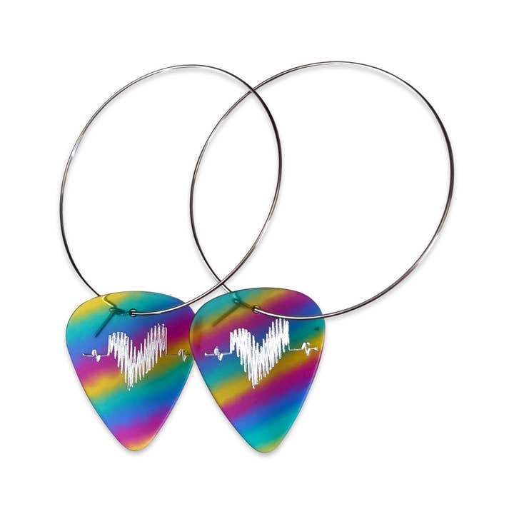 Groupie Love - Wholesale Dangle Earrings - Groupie Love Rainbow Hoop Guitar Pick Earrings