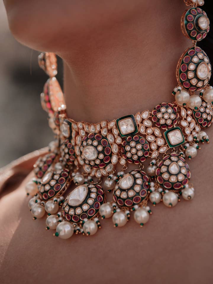 Ruby 'n Emerald Uncut Kundan Polki for engroshandel hos Saaj By G
