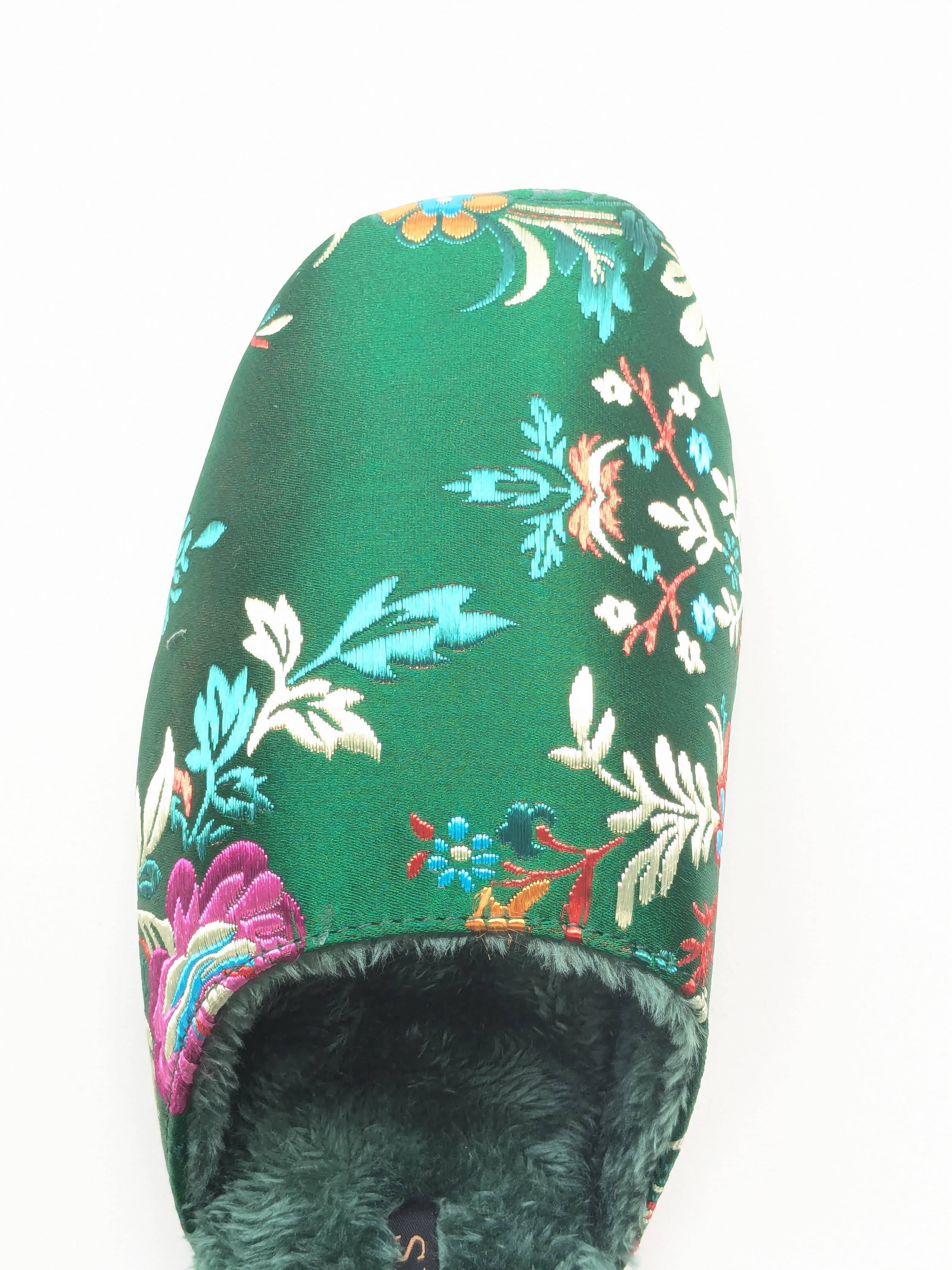 sage green Oriental Embroidered Women Slippers – Gift Idea For New Home for wholesale on Faire8
