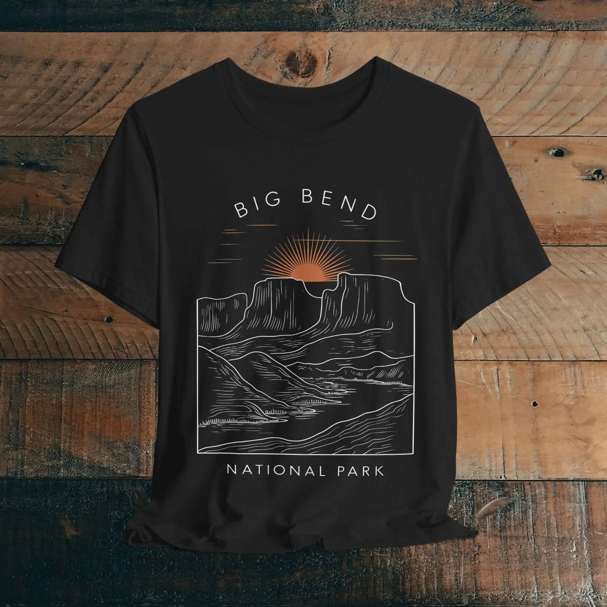 Parks Apparel - Wholesale Screen Printed T-Shirt - Unisex - Big Bend National Park Unisex Fit Soft T-Shirt Sunrise Curving River1