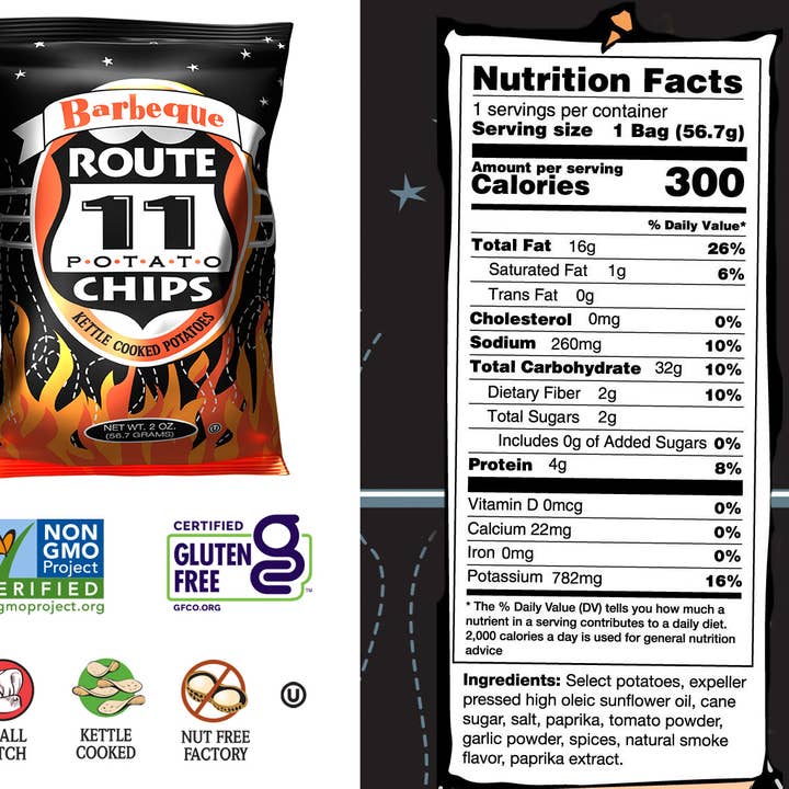 Route 11 Potato Chips - Wholesale Chips - Route 11 Barbeque Potato Chips (2oz)2