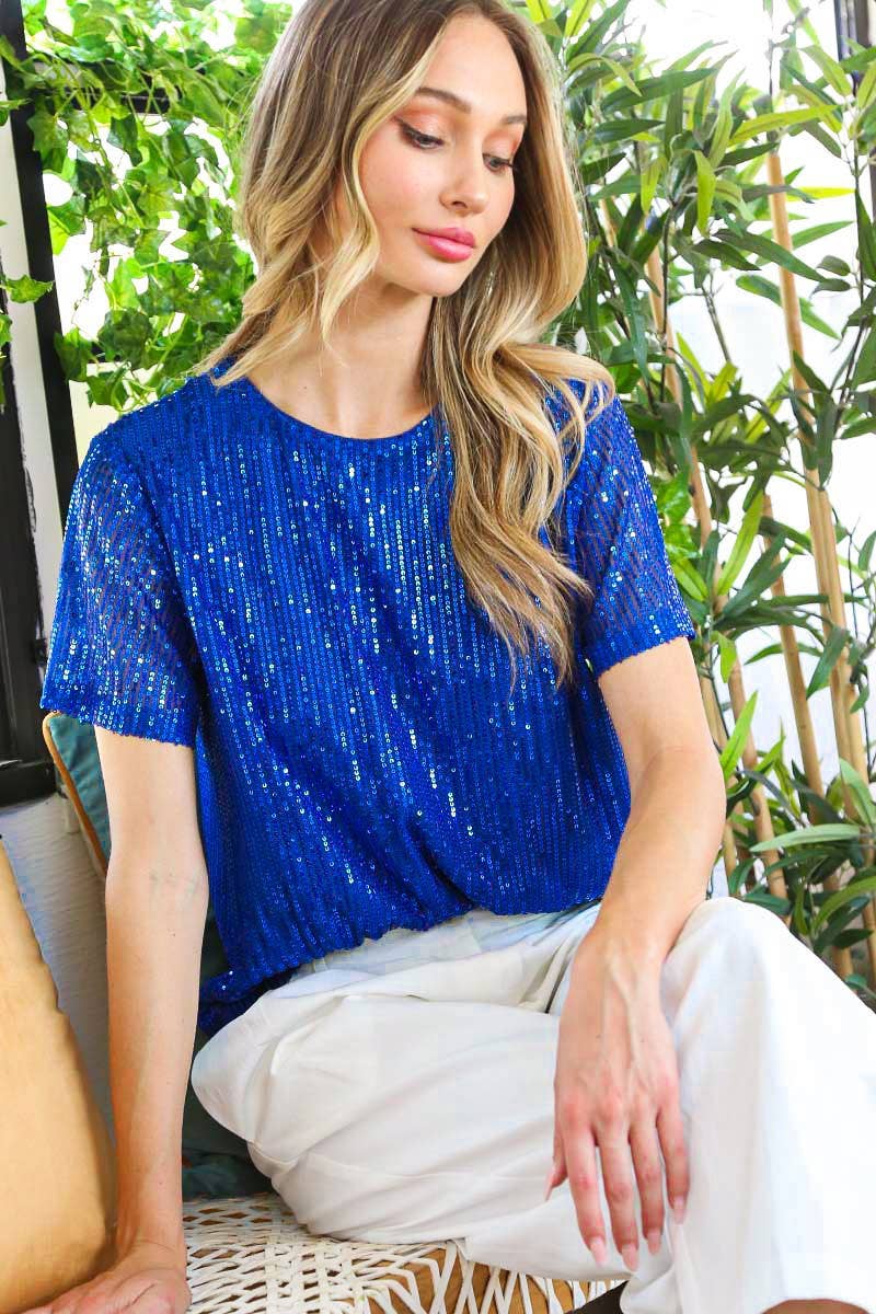 Vine & Love - Wholesale Blouse - Women's - Sequin Short-Sleeve Party Clubwear Blouse VT6010113