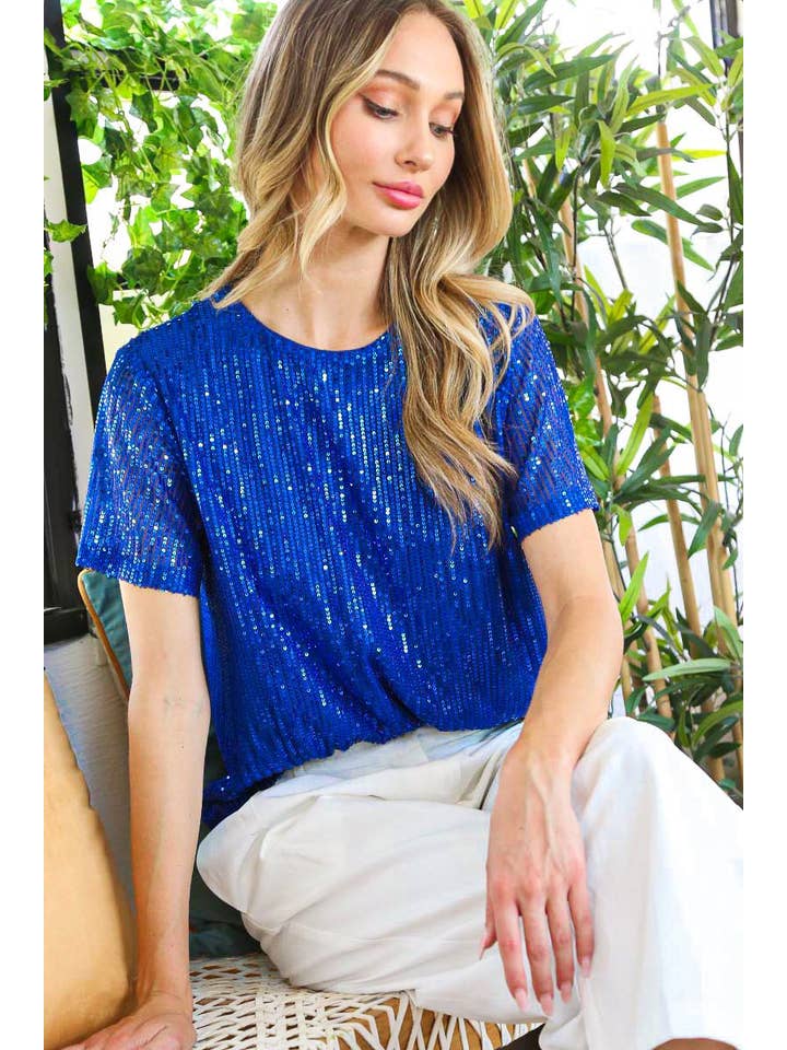 Vine & Love - Wholesale Blouse - Women's - Sequin Short-Sleeve Party Clubwear Blouse VT6010113