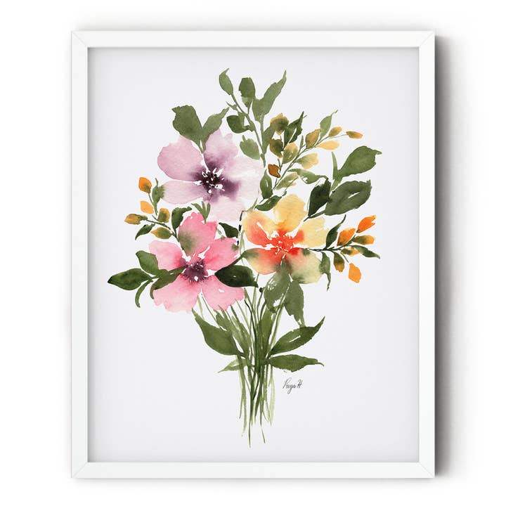 Loose Floral Bouquet Watercolor Art Print for wholesale by Petals by Priya Watercolor Designs