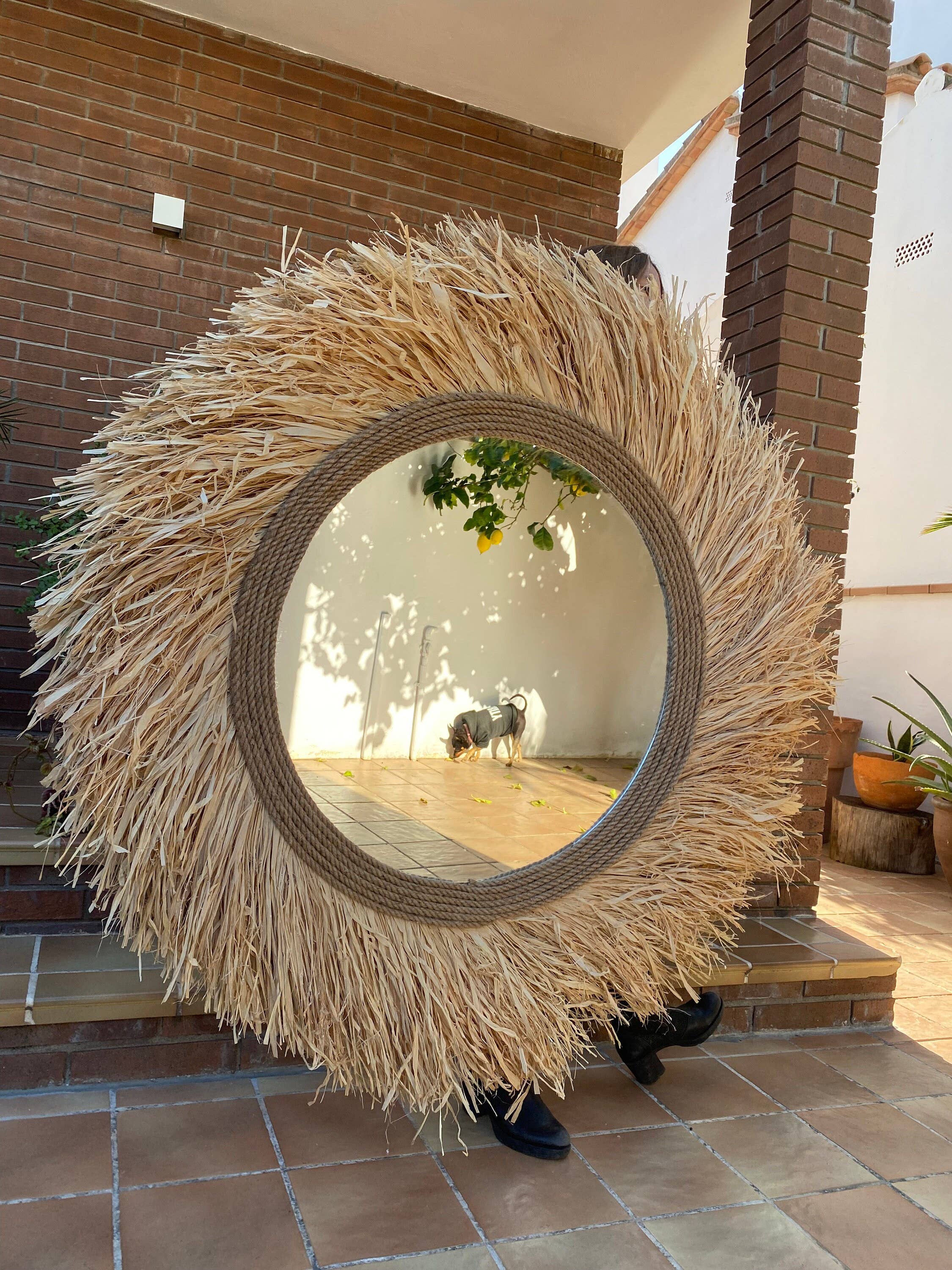 Geometrik Design - Wholesale Wall Stone - Natural Raffia Decorative Mirror7