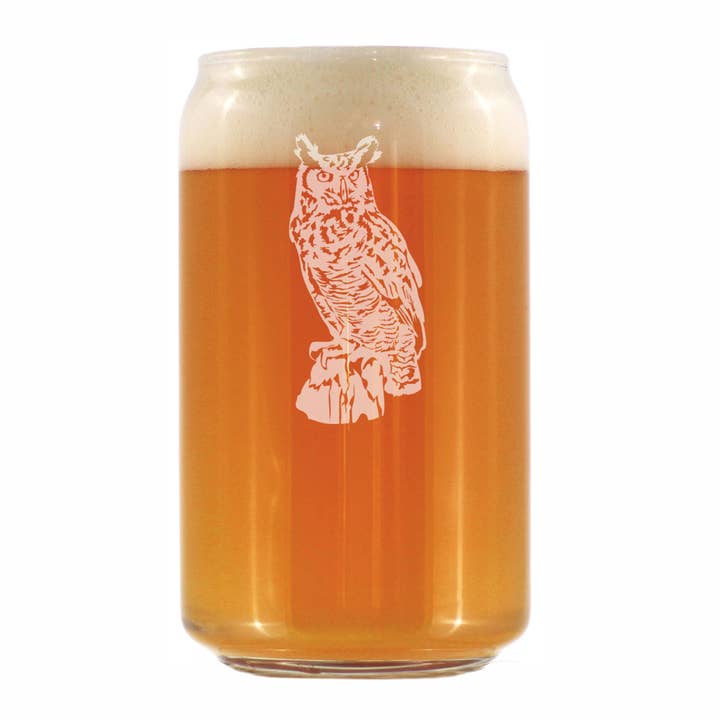Great Horned Owl - Beer Can Pint Glass - Owl Gifts & Decor for wholesale by bevvee