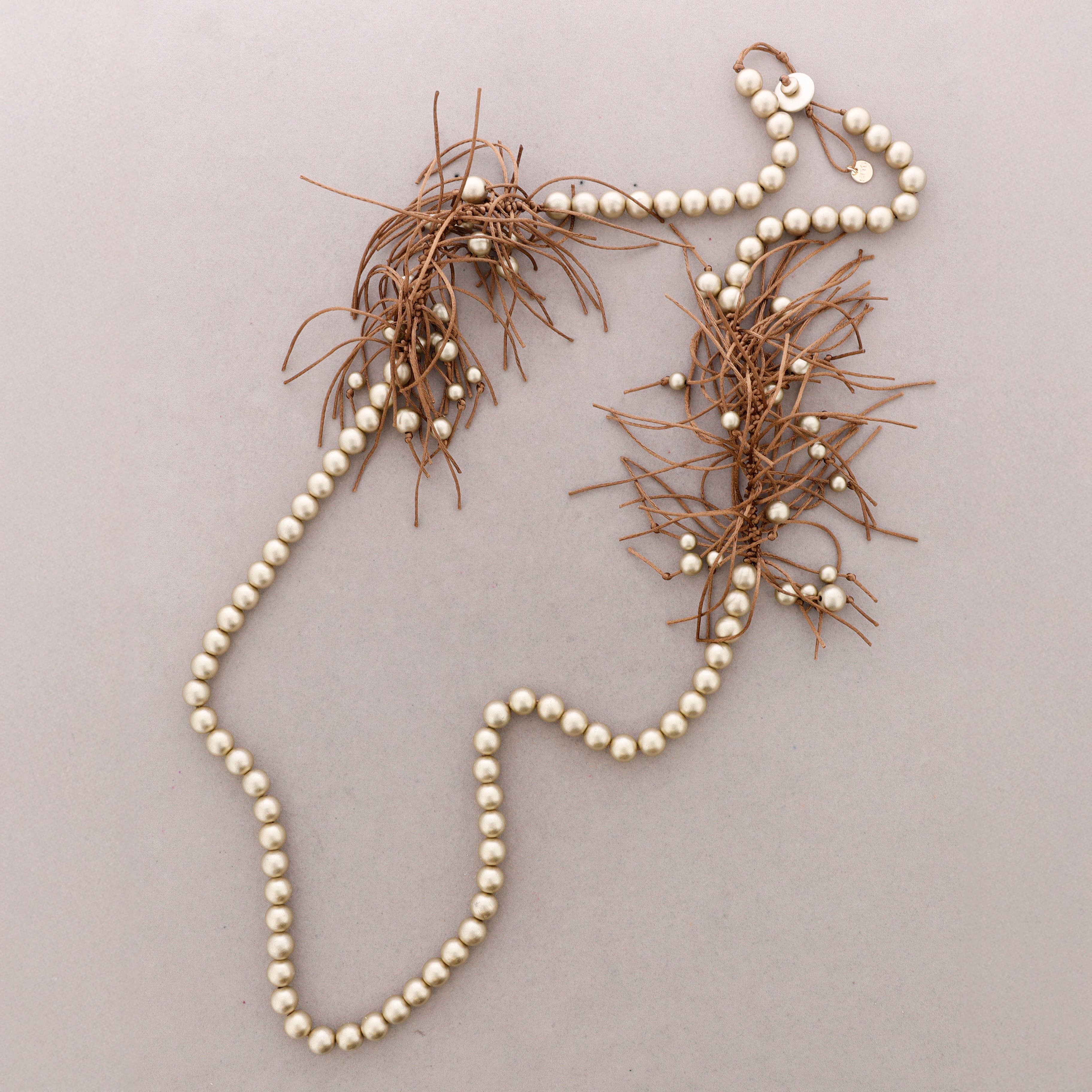 Sonata - Wholesale Snap Jewelry - Long Necklace with Metal Beads and Rat Tail Tassels4