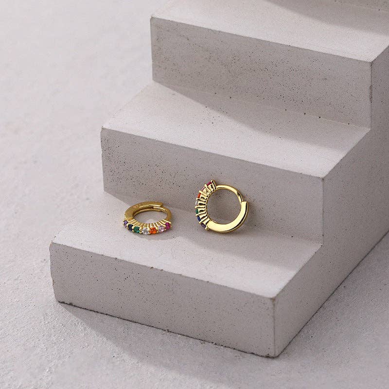 Gold Rainbow LGBTQ Pride Hoop Earrings in 925 Sterling Silver for wholesale on Faire4