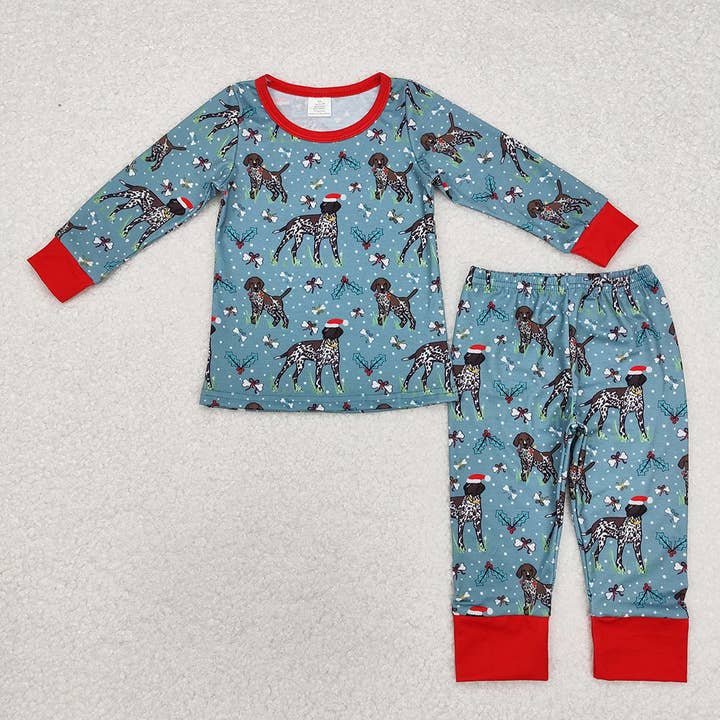 Aier Wholesale - Wholesale Sleepwear Set - Kids - Brother Boys Christmas Dog Bamboo Zip Rompers Pajamas Clothes Sets
