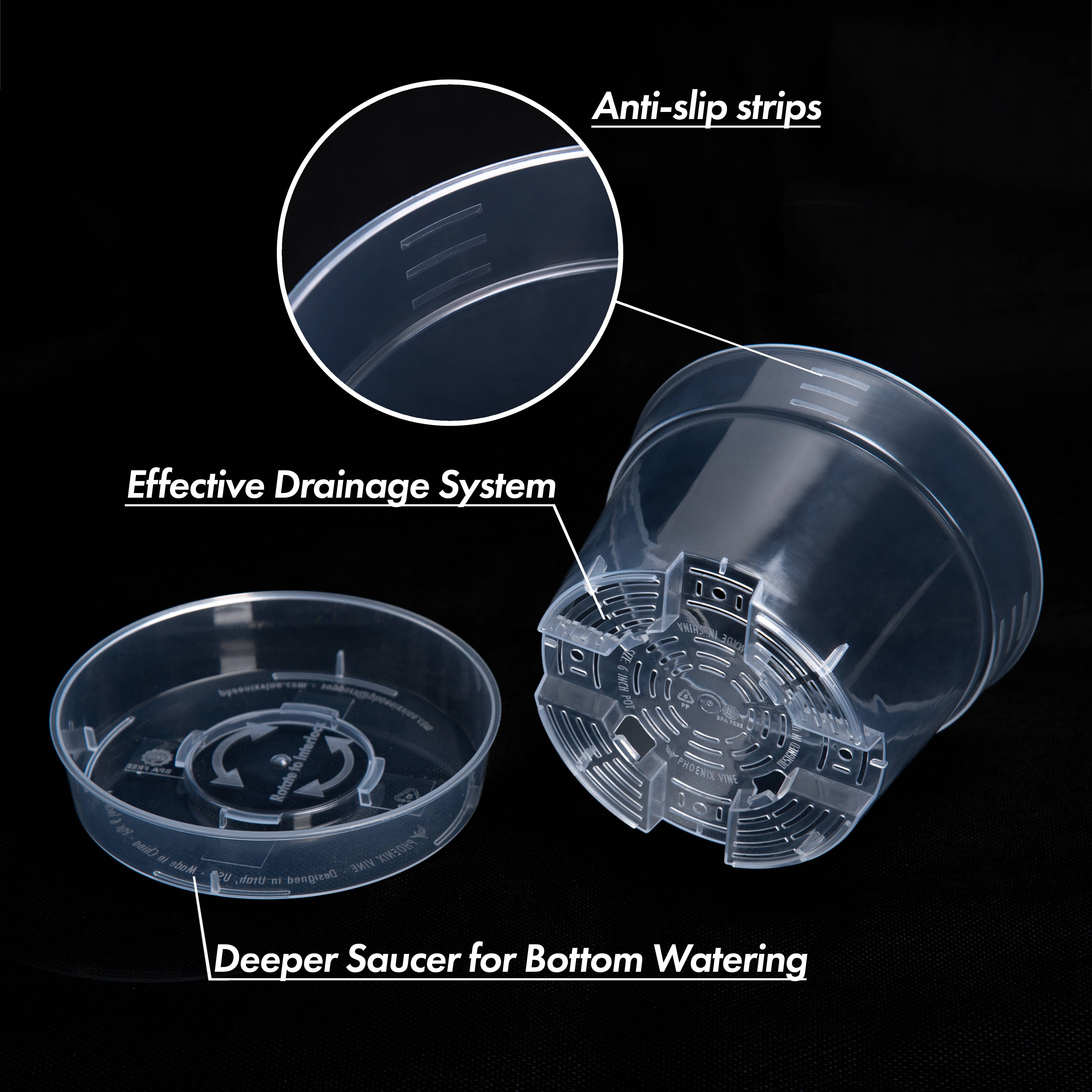 D'VINE DEV - Wholesale Plant Pot - Clear Nursery Pot with an Interlocking Saucer, 6" X 4.25"4