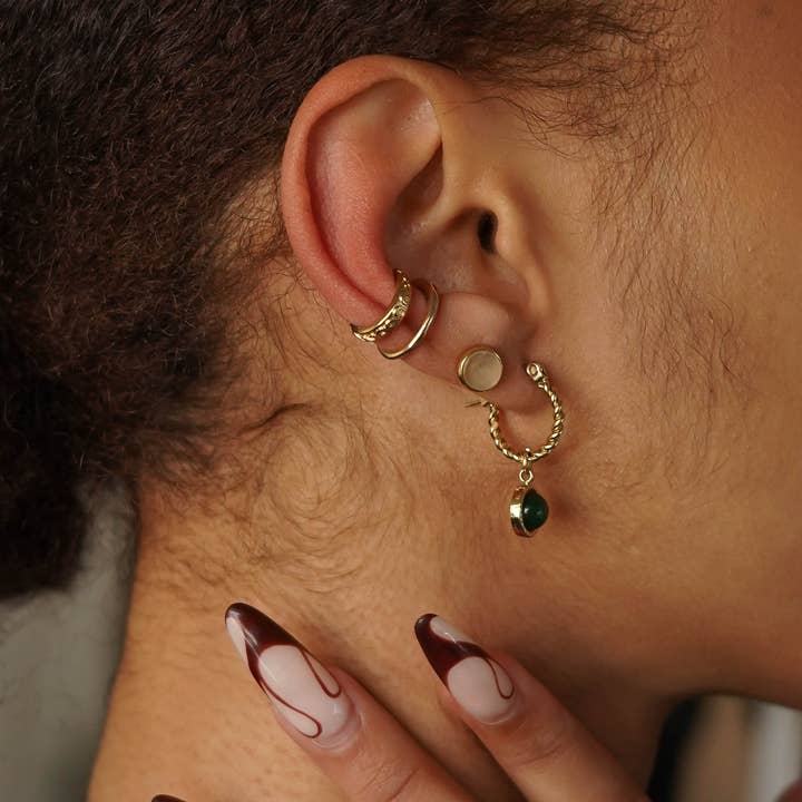 Set Round Stone Steel Stud Earrings for wholesale by Bijoux 7bis