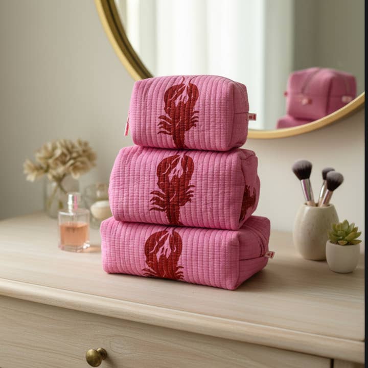 AMRANIS - Wholesale Toiletry Bag - Women's - Pink Lobster Toiletry Bag - Set of 30
