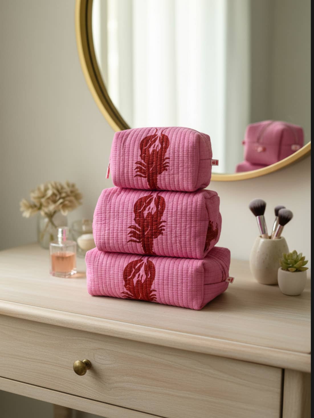 AMRANIS - Vente Trousse de toilette – femme - Trousse de toilette Homard Rose - Lot de 3