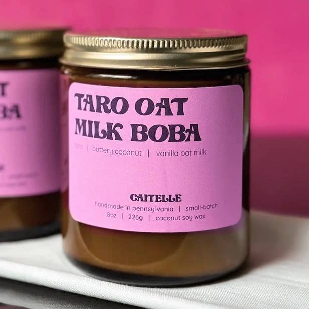 Caitelle - Wholesale Jar/Filled Candle - Taro Oat Milk Boba Handmade Coconut Soy Wax Candle0