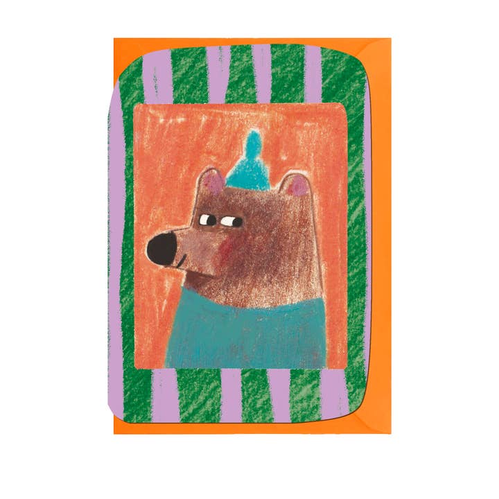 BEAR BIRTHDAY, DIE CUT, ORANGE ENVELOPE Card for wholesale by Jolly Awesome