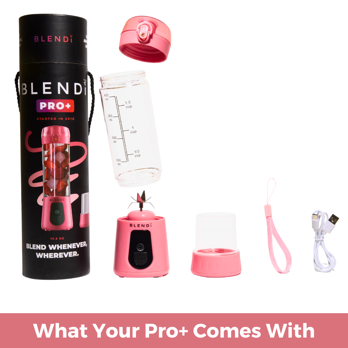 BLENDi - Wholesale Blender - BLENDi Pro+ 17oz Pink Portable Blender Smoothie Maker1