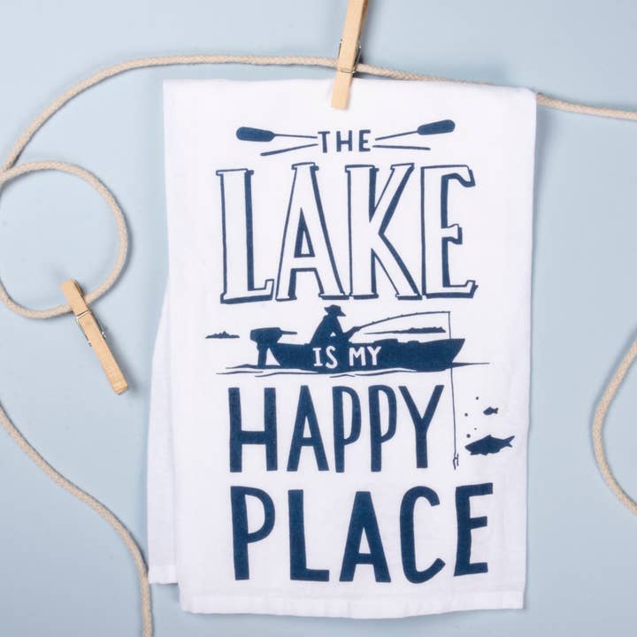 Primitives by Kathy - Wholesale Tea Towel - Lake Is My Happy Place Kitchen Towel1