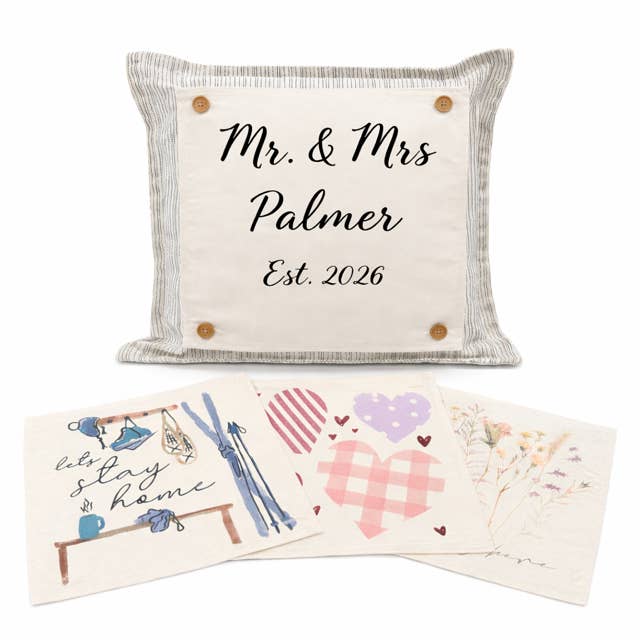 NOUVEAU ! ENSEMBLE PERSONNALISÉ DE COUSSINS CARRÉS : COUSSIN À RAYURES TICKING pour la vente par PillowPanels