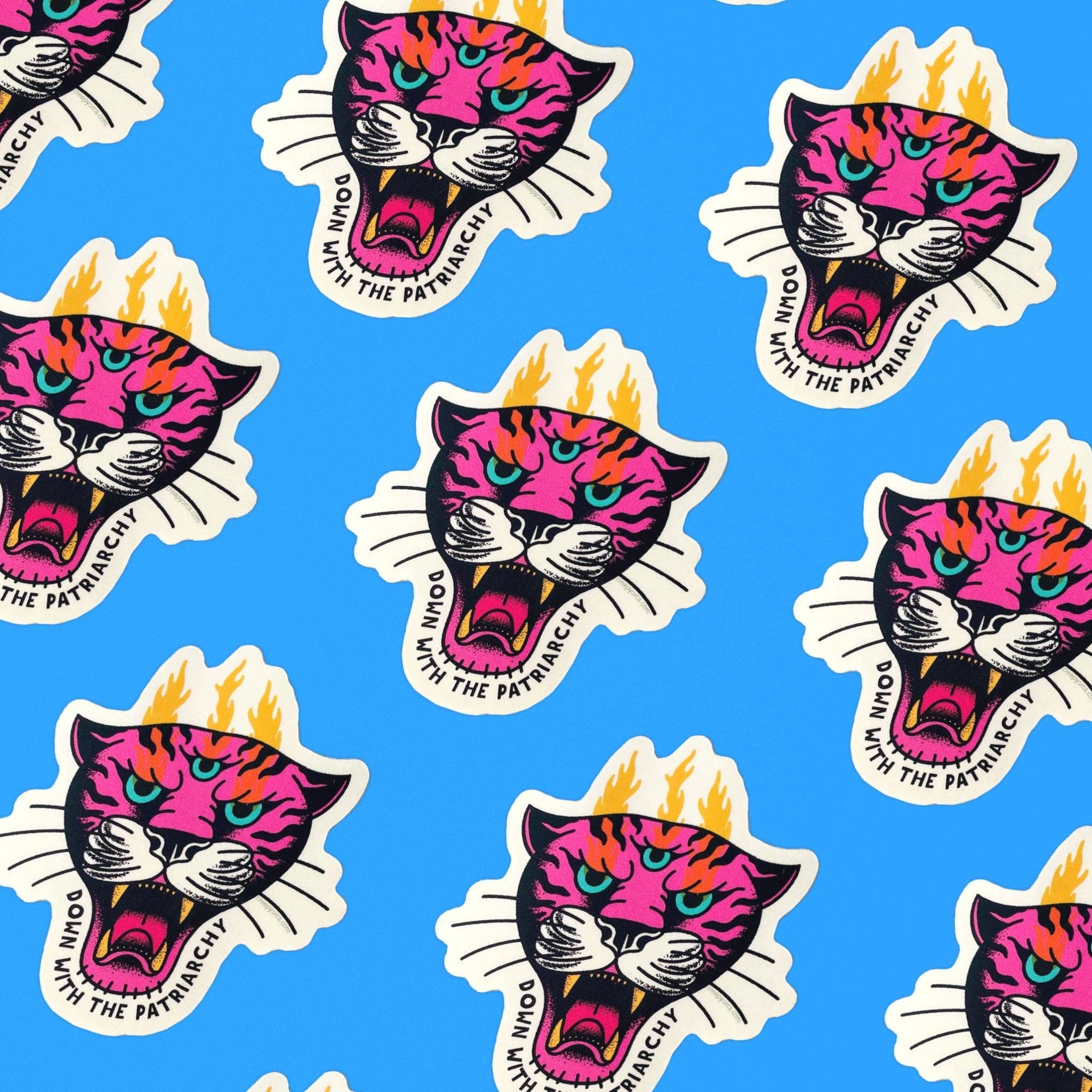 Creepy Orca Supply Company - Wholesale Sticker - Down With The Patriarchy Tiger Die Cut Sticker3